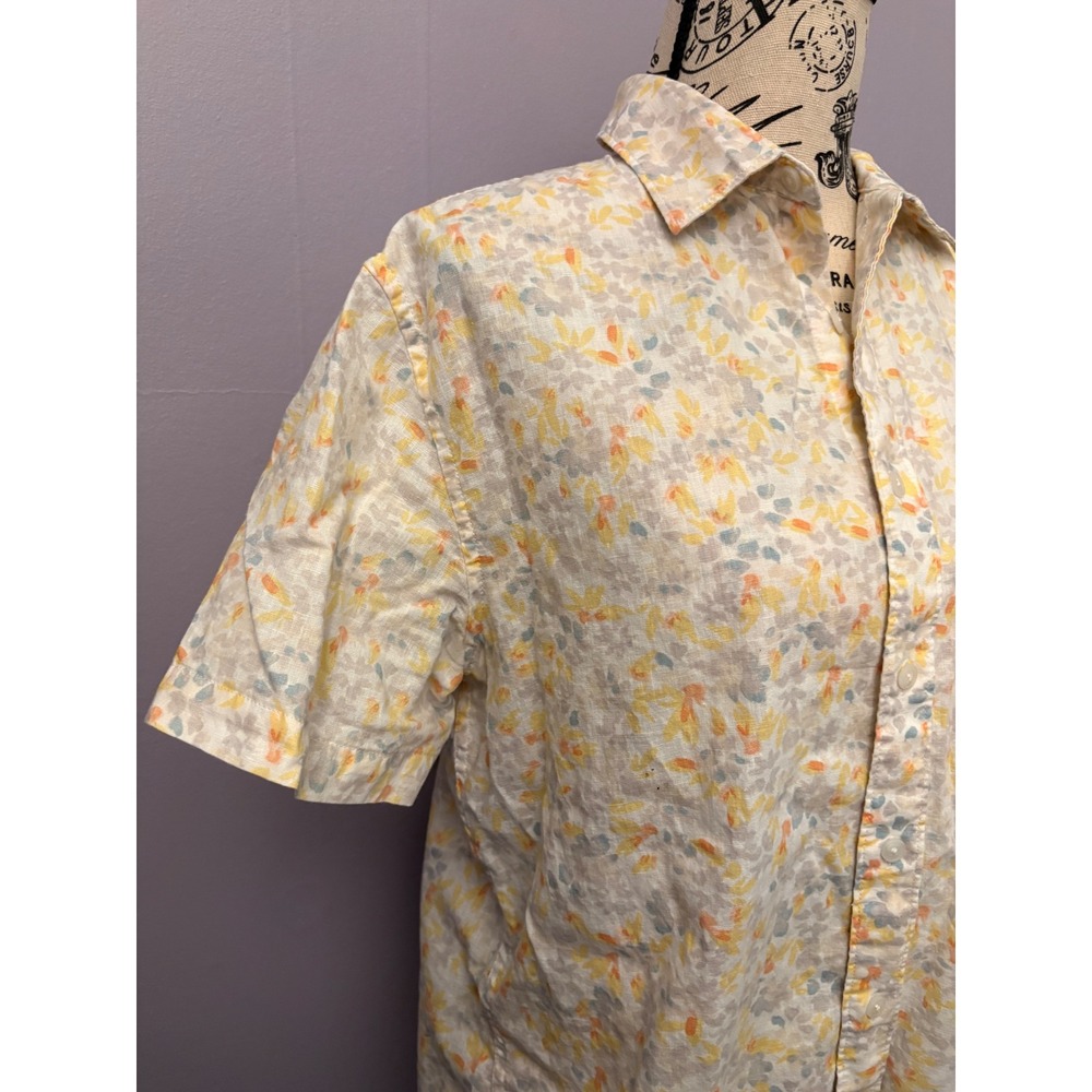 Linen Cotton Floral Short Sleeve Button Up Shirt S Sonoma Goods Womens